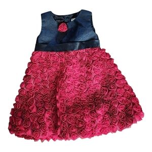 Wendy Bellissimo 18M Navy & Pink Rosette Dress Baby Girl Party Holiday